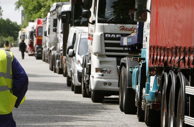 Trucks parked on Regent Road in Edinburgh following a protest about the rising cost of fuel. - HGV Training Network