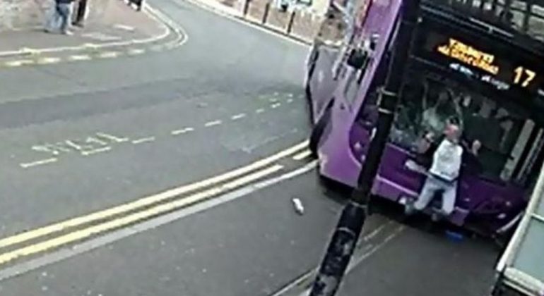 CCTV footage showing a man being hit by a bus - HGV Training Network